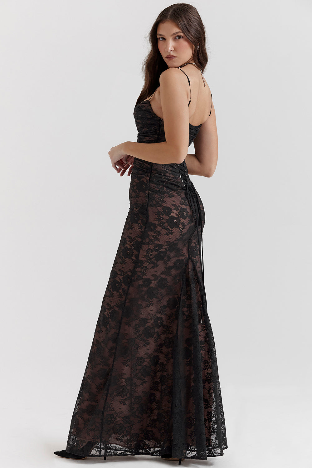 LeRoxy | Chique Vrouwelijke Maxi Jurk met Korset en Kant | Elegant & Stijlvol