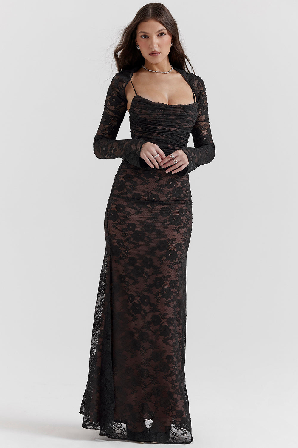 LeRoxy | Chique Vrouwelijke Maxi Jurk met Korset en Kant | Elegant & Stijlvol