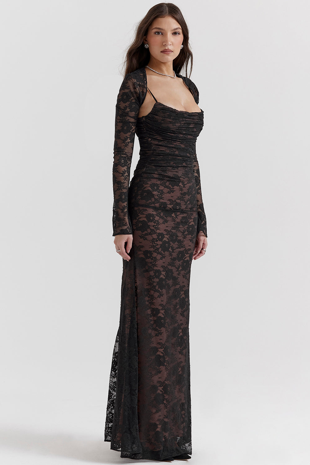 LeRoxy | Chique Vrouwelijke Maxi Jurk met Korset en Kant | Elegant & Stijlvol