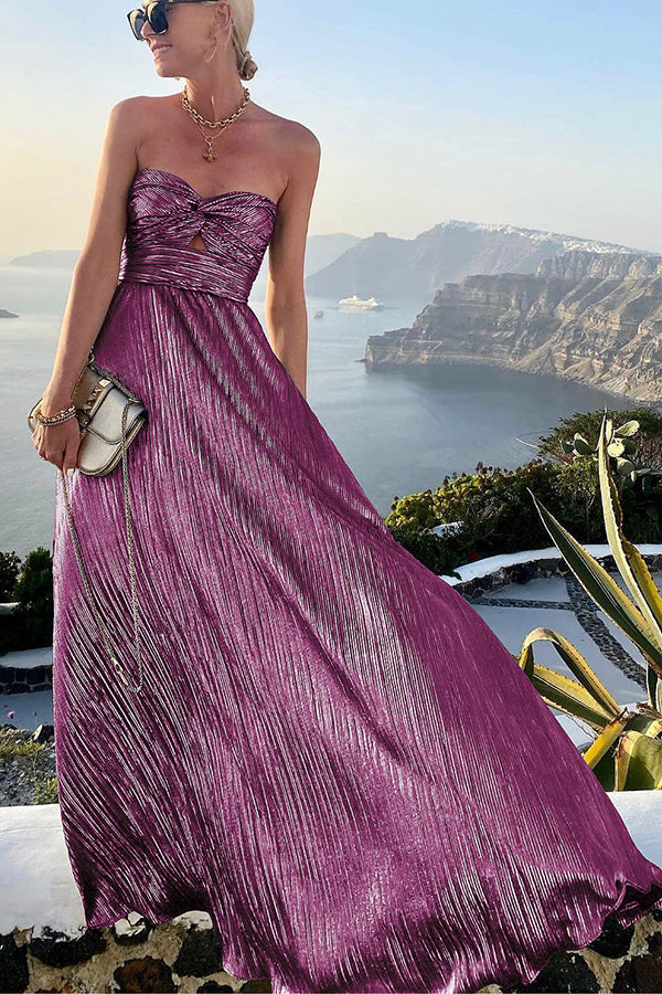 LeRoxy | Dames Avondjurk Strapless met Sweetheart Halslijn | Glanzende Lange Jurk met Plooi Design