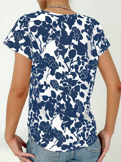 LeRoxy | Bloemenblouse met V-hals en Korte Mouwen - Luchtig Casual Voor Lente en Zomer