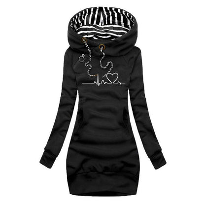LeRoxy | Winter Hoodie Jurk met Hond Motief | Comfortabele Damestrui