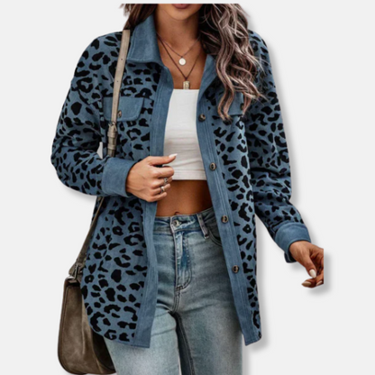 LeRoxy | Dames Jacket van Ribstof met Luipaardprint, Relaxed Fit en Lange Mouwen