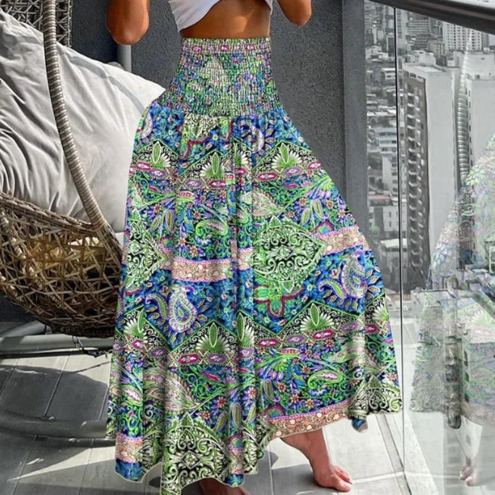 LeRoxy | Maxi Rok voor Dames | Elegante Hoge Taille met Tropische Print