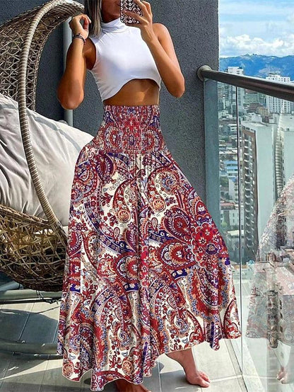 LeRoxy | Maxi Rok voor Dames | Elegante Hoge Taille met Tropische Print