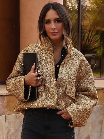 LeRoxy | Gouden Bomberjack met Pailletten | Damesmode Trendy Jasje