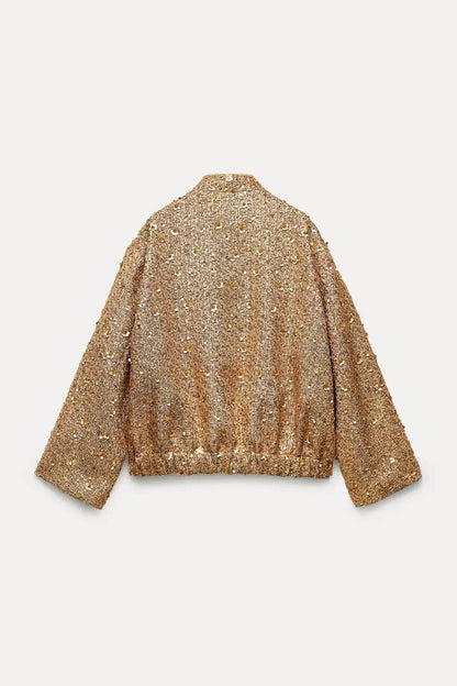 LeRoxy | Gouden Bomberjack met Pailletten | Damesmode Trendy Jasje