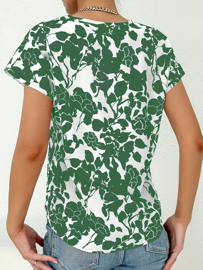 LeRoxy | Bloemenblouse met V-hals en Korte Mouwen - Luchtig Casual Voor Lente en Zomer