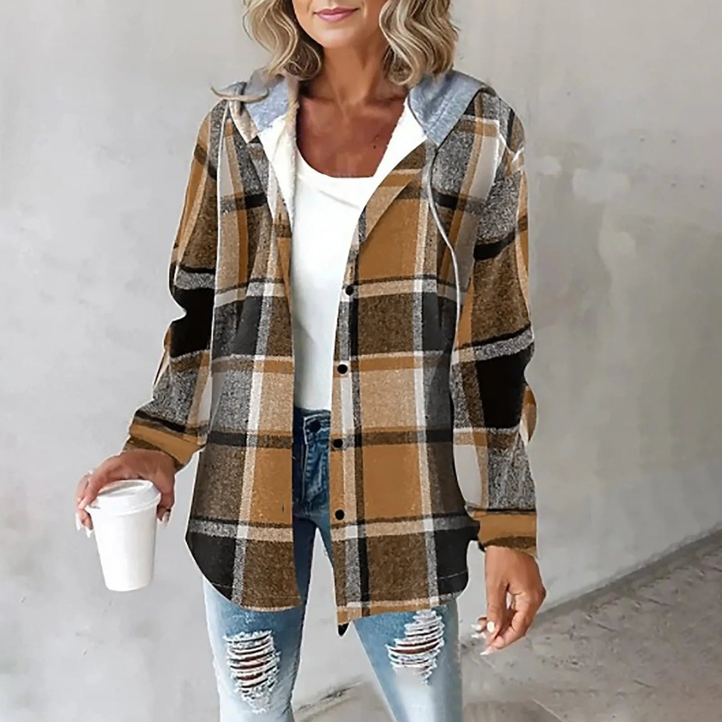 LeRoxy | Dames Geruite jacket met Capuchon | Jas met Knoopsluiting en Lange Mouwen | Casual Overhemdjack