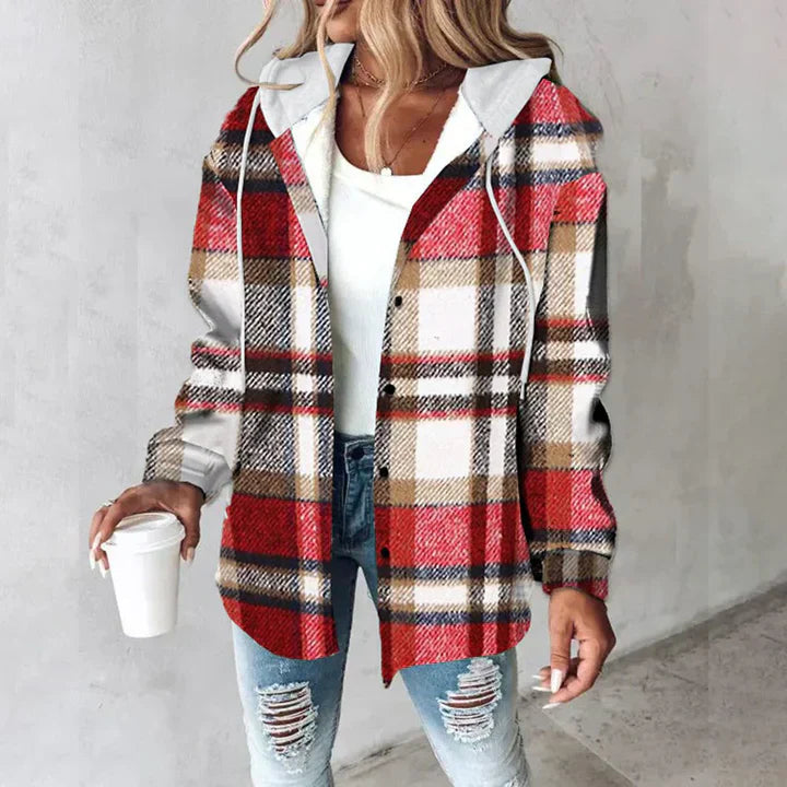 LeRoxy | Dames Geruite jacket met Capuchon | Jas met Knoopsluiting en Lange Mouwen | Casual Overhemdjack