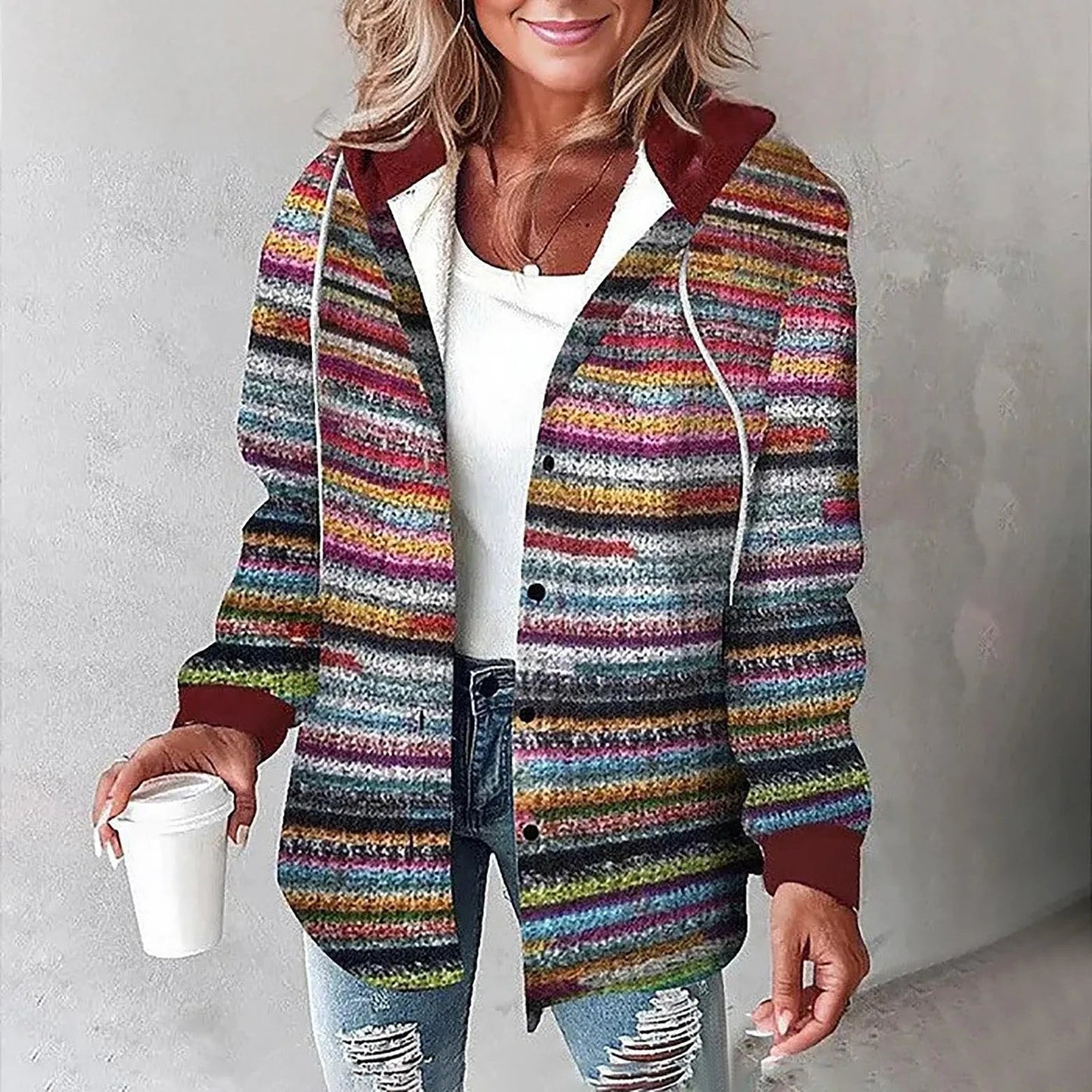 LeRoxy | Dames Geruite jacket met Capuchon | Jas met Knoopsluiting en Lange Mouwen | Casual Overhemdjack