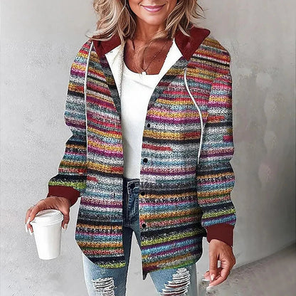 LeRoxy | Dames Geruite jacket met Capuchon | Jas met Knoopsluiting en Lange Mouwen | Casual Overhemdjack