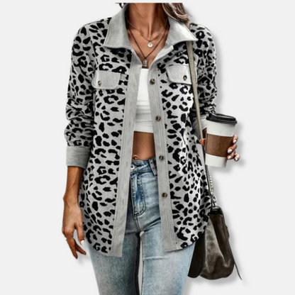 LeRoxy | Dames Jacket van Ribstof met Luipaardprint, Relaxed Fit en Lange Mouwen