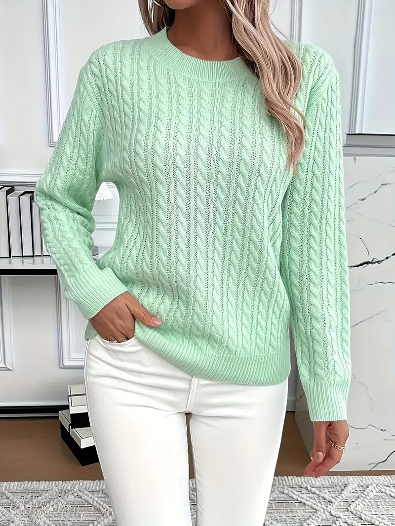 LeRoxy | Dames Kabelgebreid Sweatshirt | Klassieke Pasvorm, Wolgevoel, Lange Mouwen