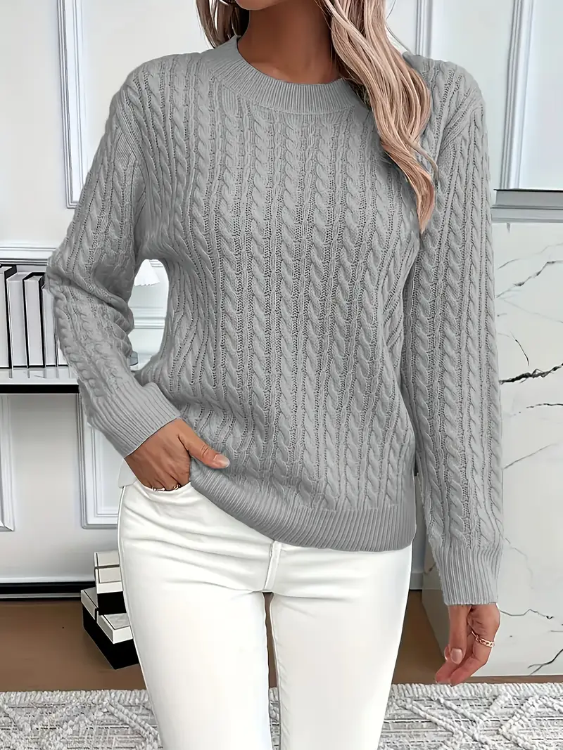 LeRoxy | Dames Kabelgebreid Sweatshirt | Klassieke Pasvorm, Wolgevoel, Lange Mouwen