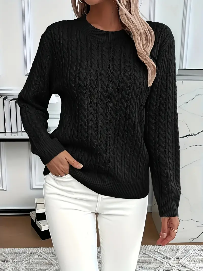 LeRoxy | Dames Kabelgebreid Sweatshirt | Klassieke Pasvorm, Wolgevoel, Lange Mouwen