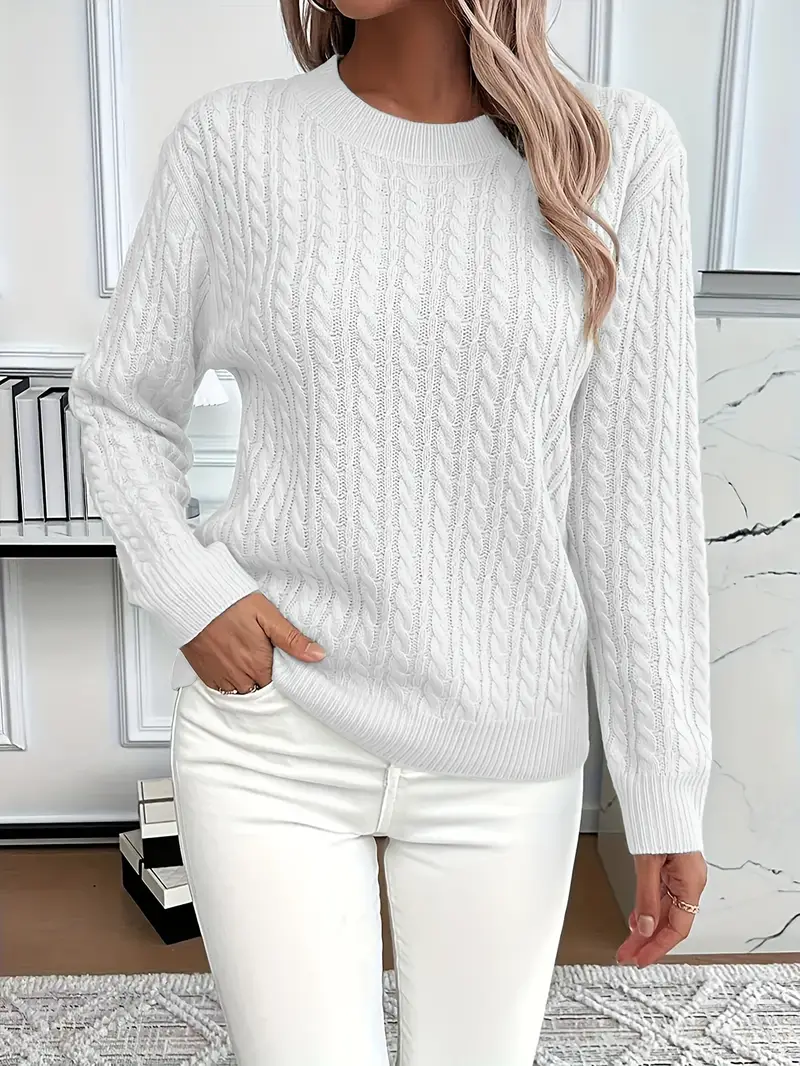 LeRoxy | Dames Kabelgebreid Sweatshirt | Klassieke Pasvorm, Wolgevoel, Lange Mouwen