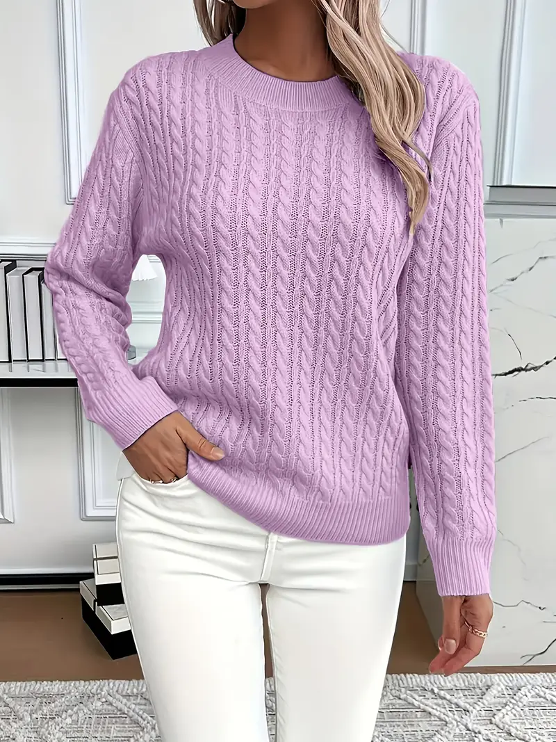 LeRoxy | Dames Kabelgebreid Sweatshirt | Klassieke Pasvorm, Wolgevoel, Lange Mouwen