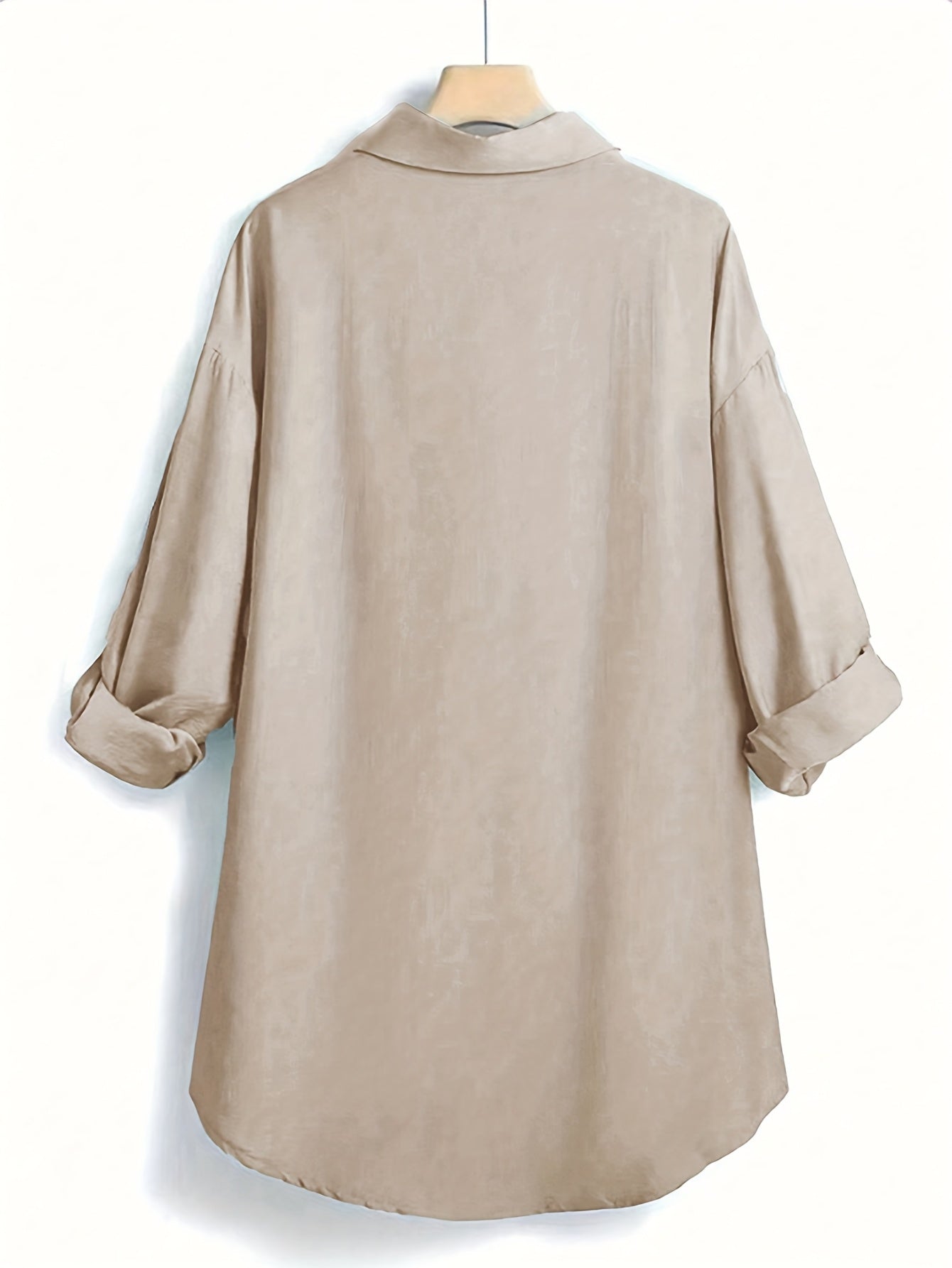 LeRoxy | Beige Linnen Look Blouse | V-Hals, Lange Mouwen & Borstzak