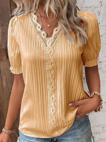 LeRoxy | Elegante Dames Zomerblouse met V-Hals en Pofmouwen