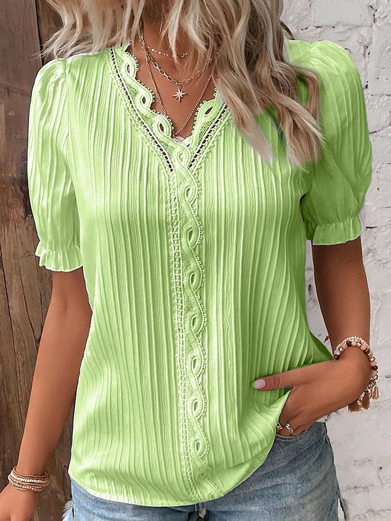 LeRoxy | Elegante Dames Zomerblouse met V-Hals en Pofmouwen