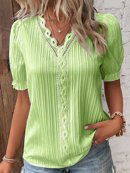 LeRoxy | Elegante Dames Zomerblouse met V-Hals en Pofmouwen