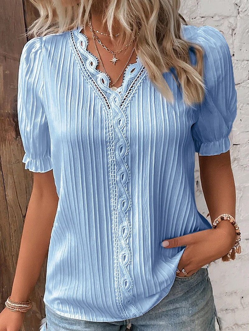 LeRoxy | Elegante Dames Zomerblouse met V-Hals en Pofmouwen