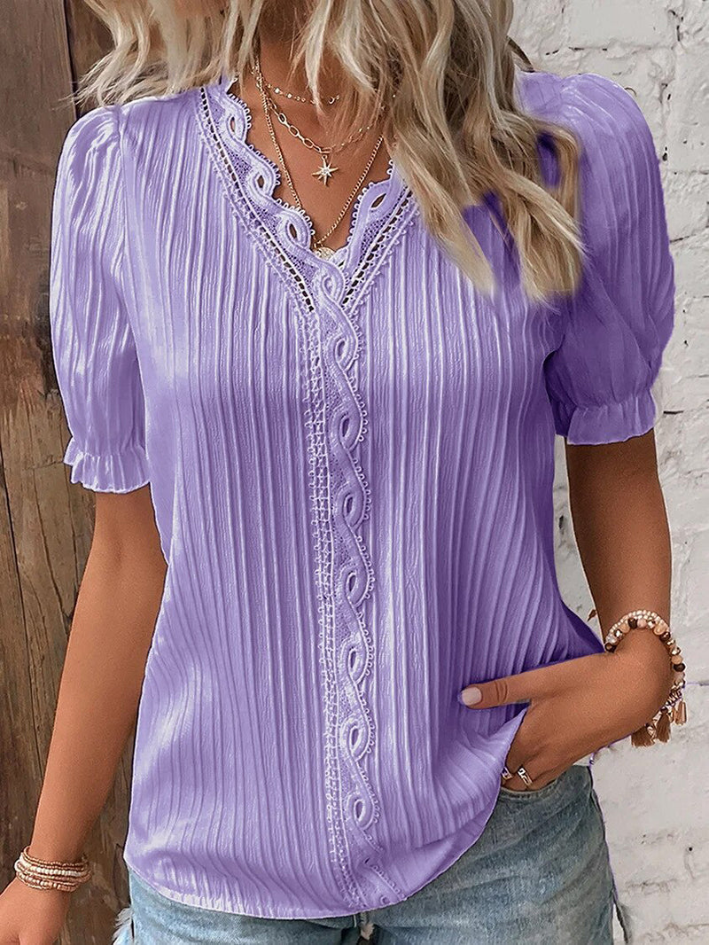 LeRoxy | Elegante Dames Zomerblouse met V-Hals en Pofmouwen