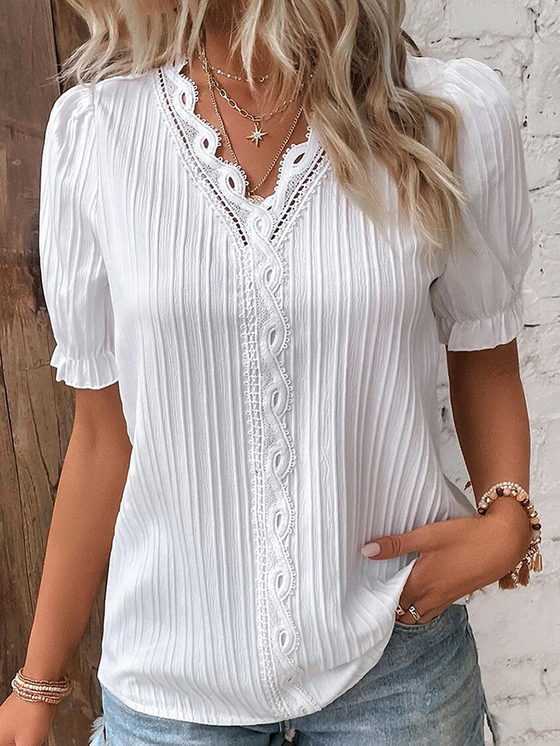 LeRoxy | Elegante Dames Zomerblouse met V-Hals en Pofmouwen
