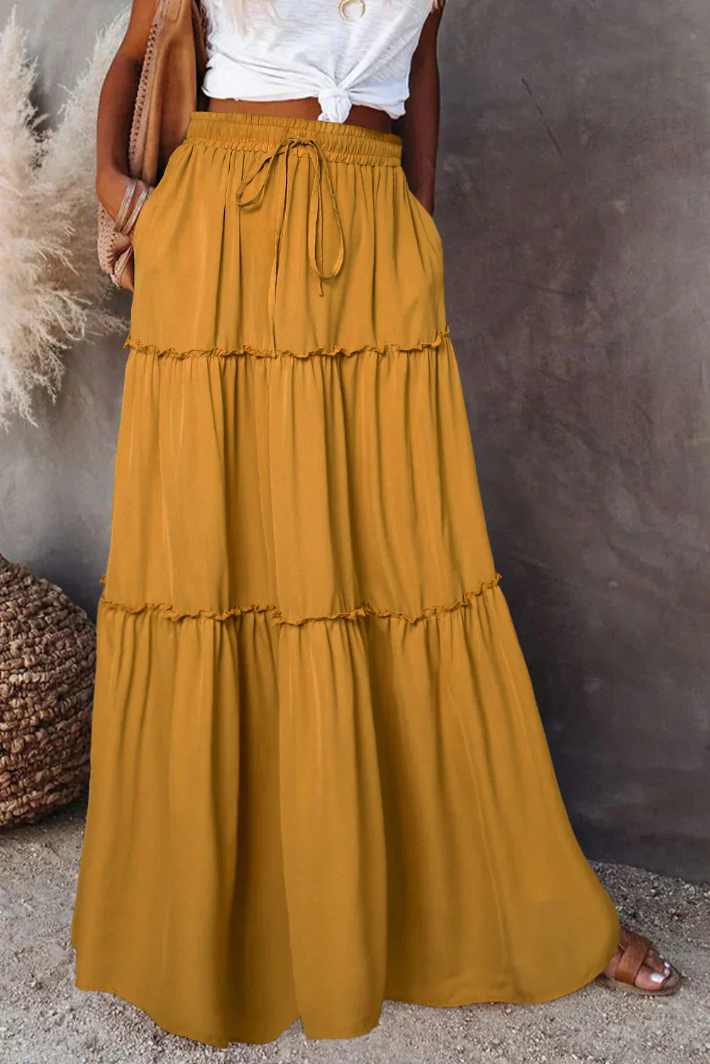 LeRoxy | Gelaagde Maxi Rok voor Dames | Elegante Lange Rok met Elastische Tailleband