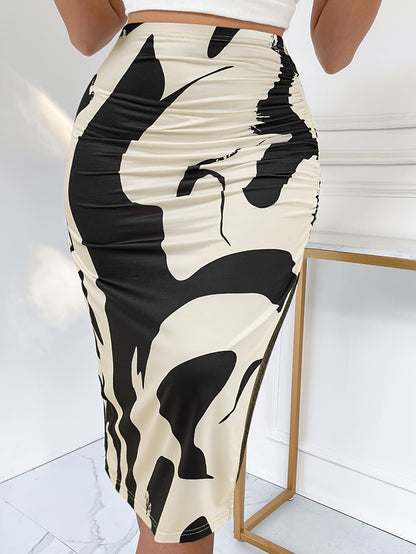 LeRoxy | Abstracte Midi Rok voor Dames – Elegante | Figuuraccentuerende Rok met Modern Patroon