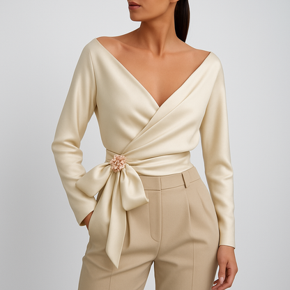 LeRoxy | Off Shoulder Top | Unieke Gekruiste Satijnzachte Blouse voor Dames
