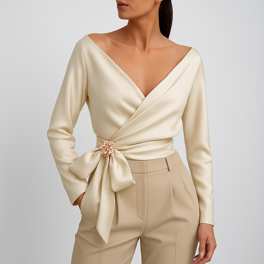 LeRoxy | Off Shoulder Top | Unieke Gekruiste Satijnzachte Blouse voor Dames