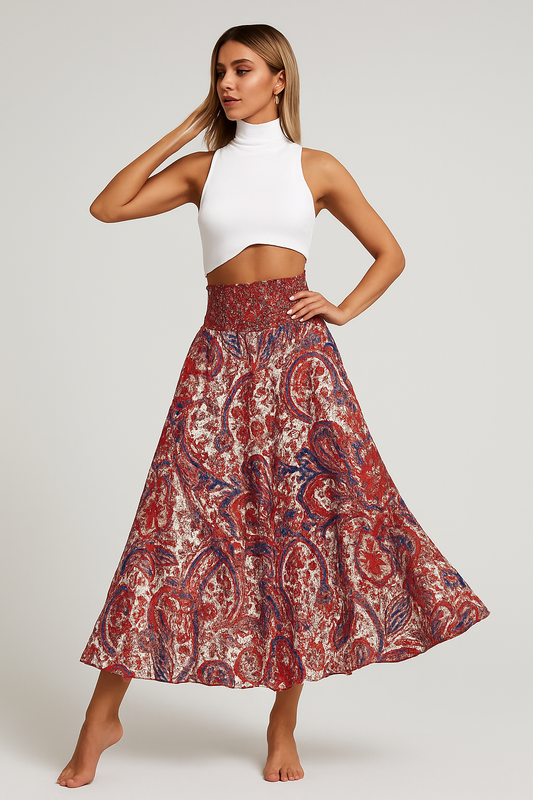 LeRoxy | Maxi Rok voor Dames | Elegante Hoge Taille met Tropische Print