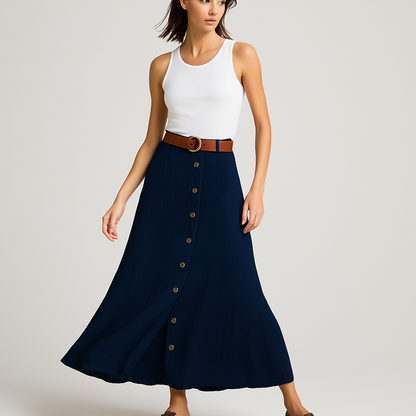 LeRoxy | Vloeiende Maxi Rok voor Vrouwen | Veelzijdige Knopenrok voor Comfort en Stijl