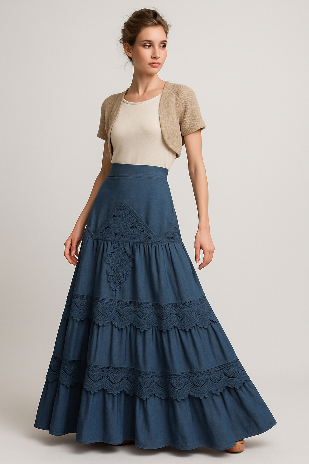LeRoxy | Boho-Chic Gelaagde Maxi Rok | Stijlvolle Lange Denim Rok voor Dames