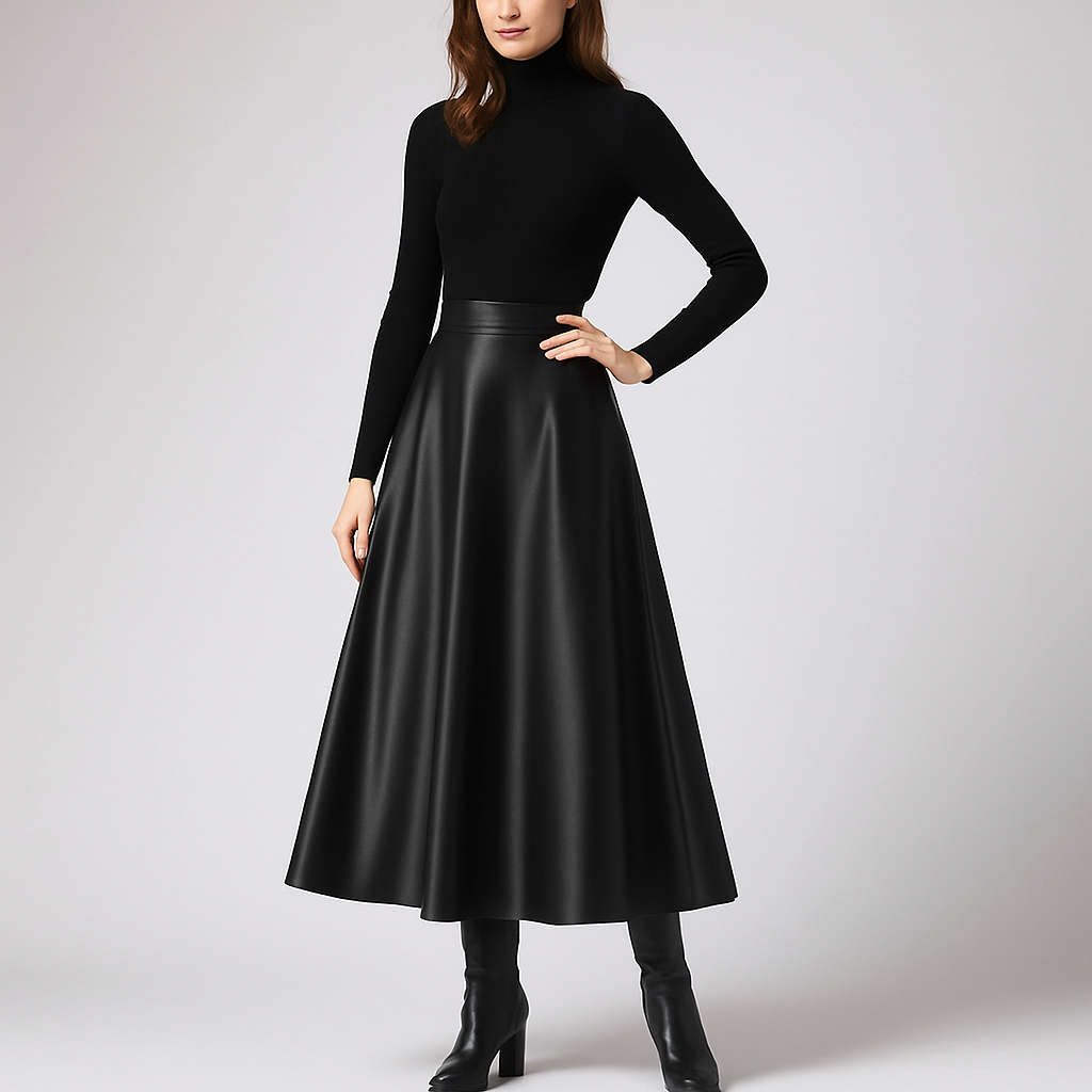 LeRoxy | Lange Zwarte Leren Rok voor Dames | Elegante & Tijdloze Look