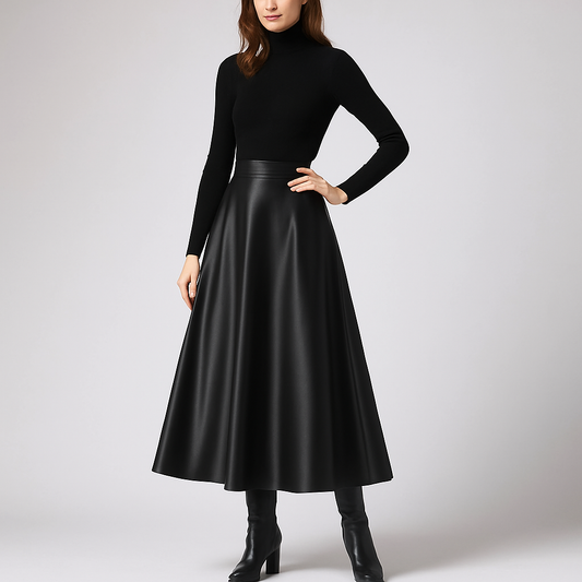 LeRoxy | Lange Zwarte Leren Rok voor Dames | Elegante & Tijdloze Look