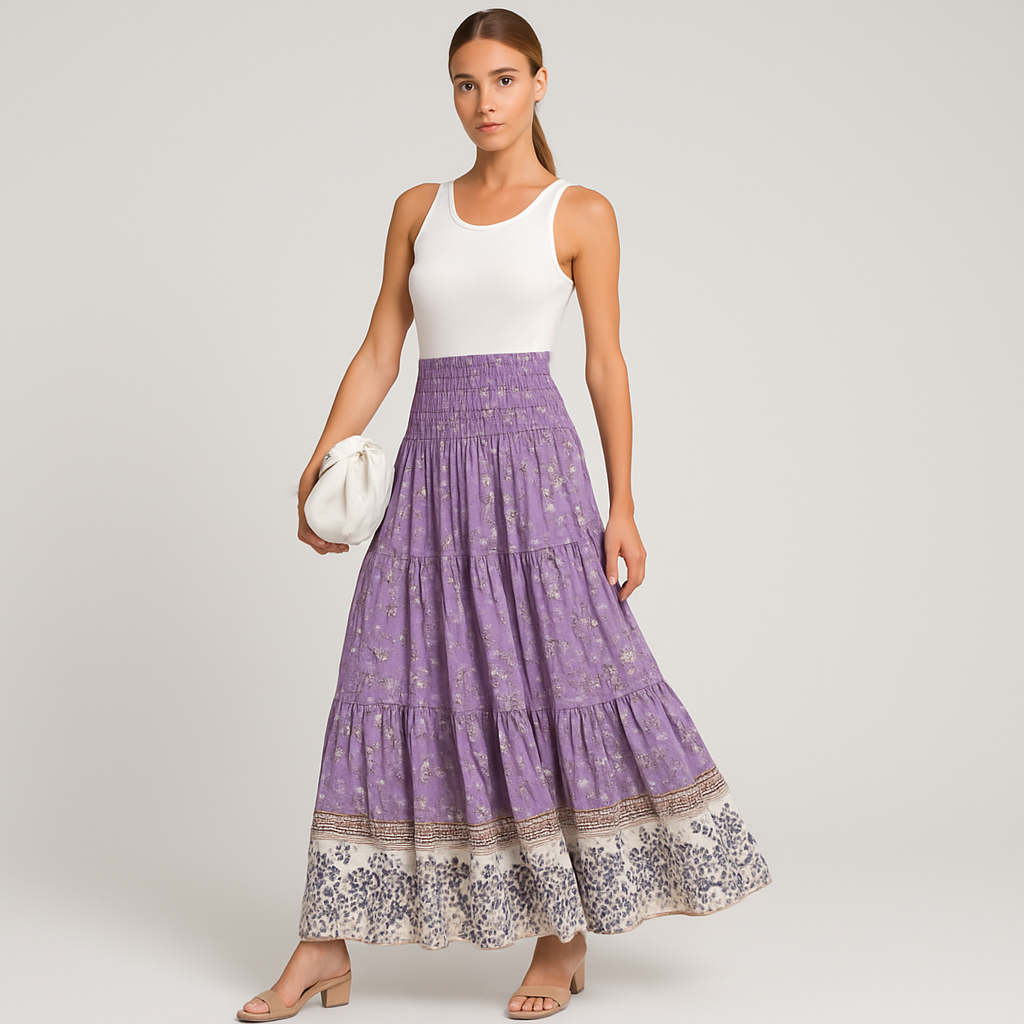 LeRoxy | Maxirok Dames | Gelaagde Boho-Stijl Rok met Bloemenprint | Zomerrok Lang en Zwierig