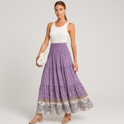 LeRoxy | Maxirok Dames | Gelaagde Boho-Stijl Rok met Bloemenprint | Zomerrok Lang en Zwierig