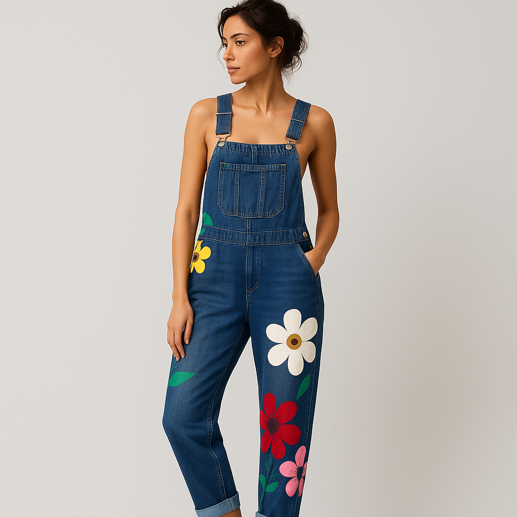 LeRoxy |  Stijlvolle dames jumpsuit van denim met bloemenprint