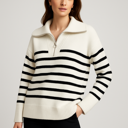 LeRoxy | Gestreepte Dames Half-Zip Trui | Warm & Stijlvol voor Koude Dagen