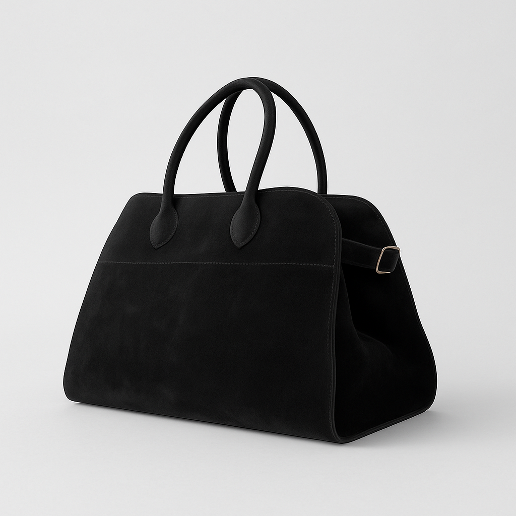 LeRoxy | Luxe Zwarte Suède Handtas voor Dames | Elegante Shopper met Goudkleurige Gesp