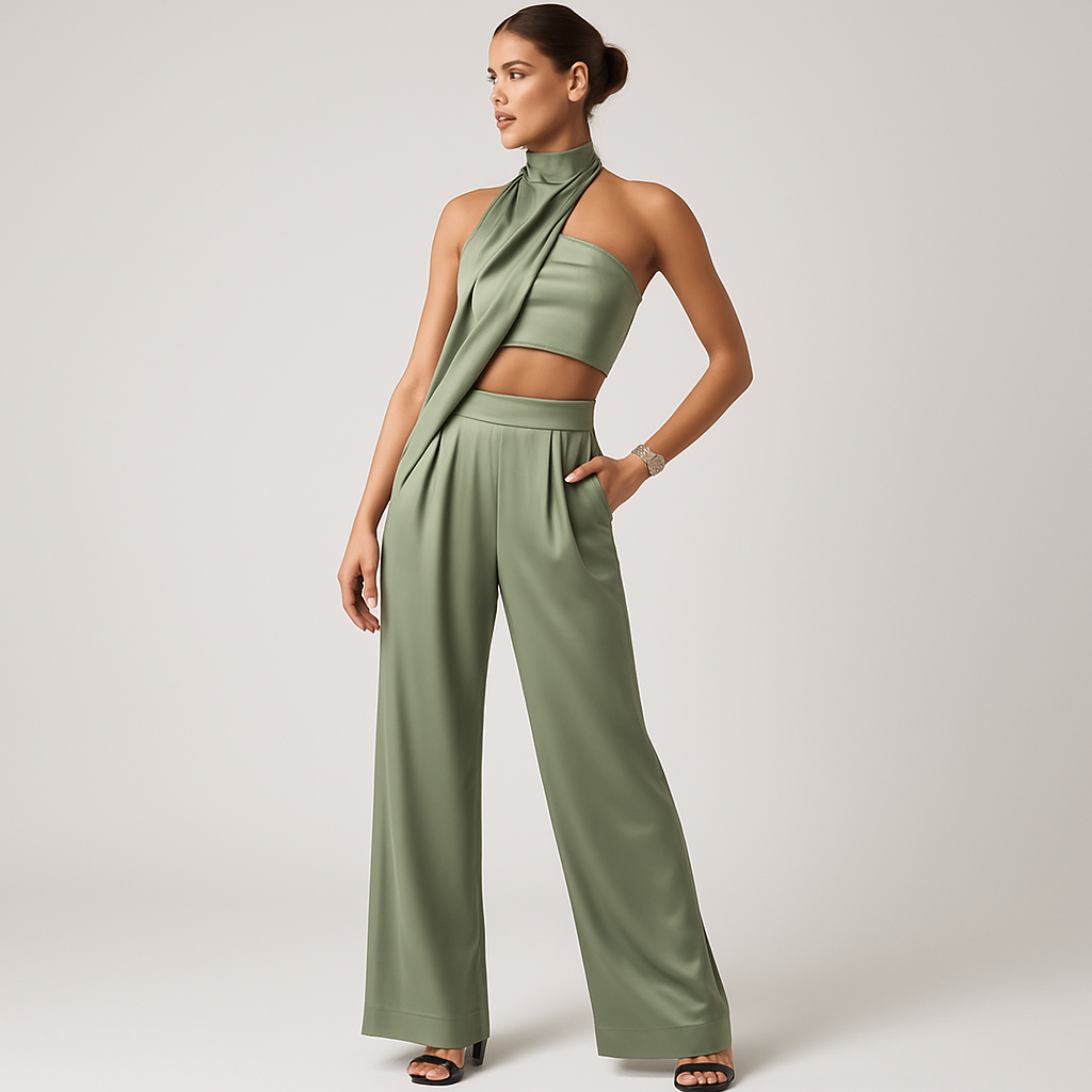 LeRoxy | Elegante Satin Top & Broek Set | Luxe Mode voor Elke Gelegenheid