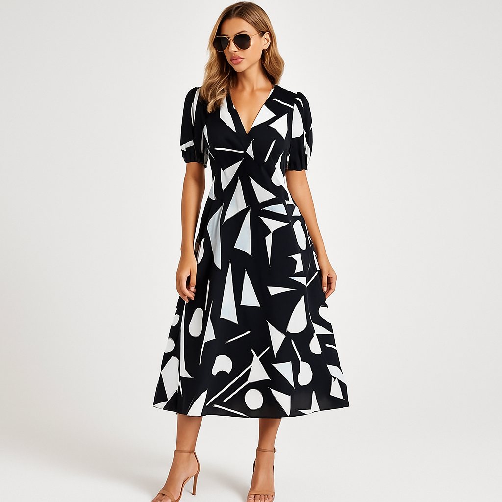 LeRoxy | Stijlvolle Dames Zomer Midi Jurk met V-Hals | Print Design voor de Warme Dagen