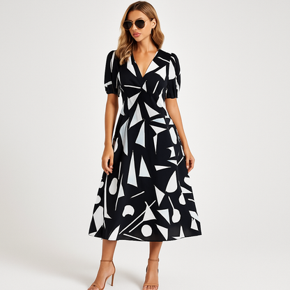 LeRoxy | Stijlvolle Dames Zomer Midi Jurk met V-Hals | Print Design voor de Warme Dagen