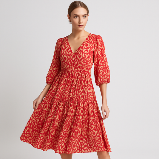LeRoxy | Bohemian Casual Lange Jurk met Print | V-Hals en Wikkel Taille | Damesjurk