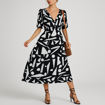 LeRoxy | Elegante Casual V-Hals Midi Jurk voor Dames | Comfort & Stijl