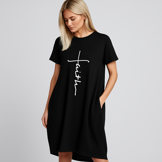 LeRoxy Jurken | 3D Letter Print Feestjurk met Zakken | Losse en Stijlvolle Look