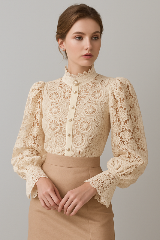 LeRoxy | Elegante Kant Geborduurde Tuniek met Bloemblaadjes Mouwen | Stijlvolle Mode voor Elke Gelegenheid